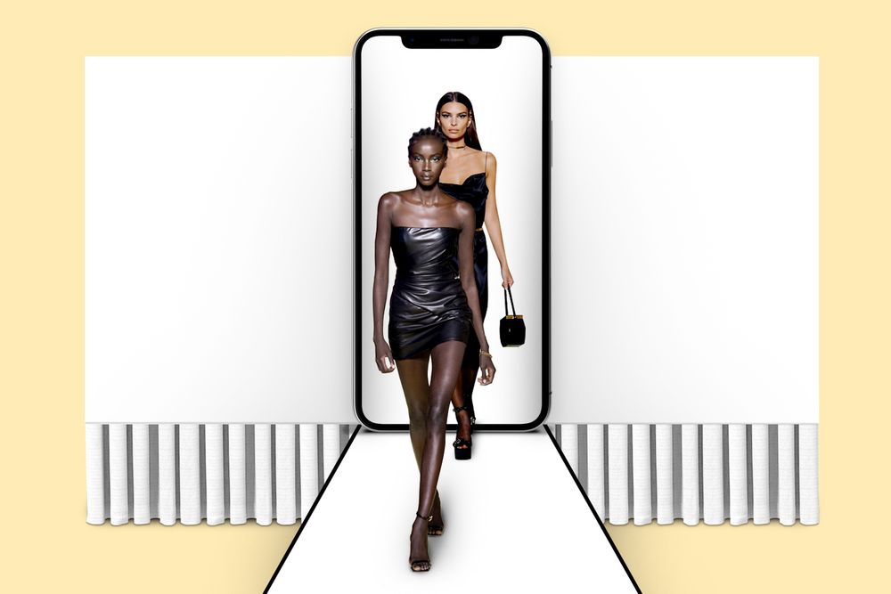 Models walk out of a runway on an iPhone