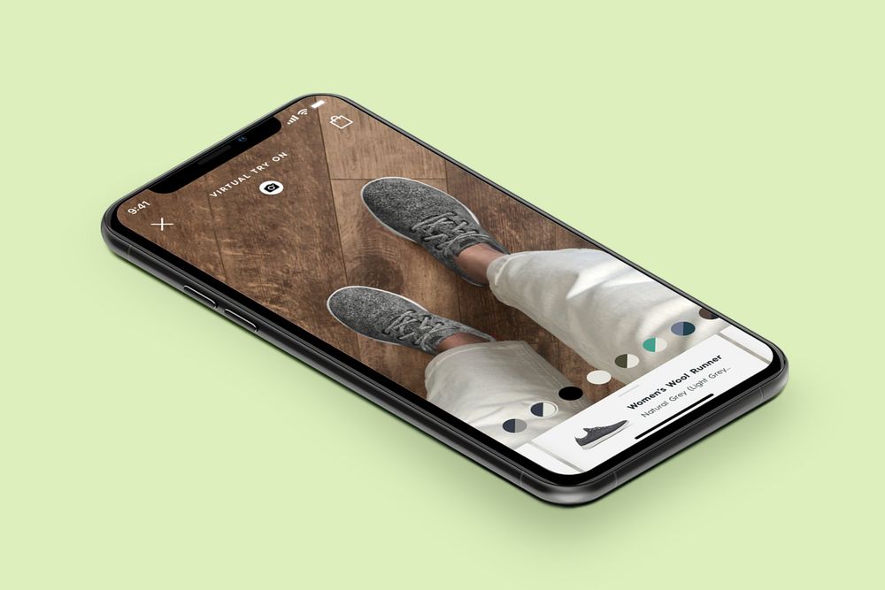 Allbirds virtual reality try-on on an app