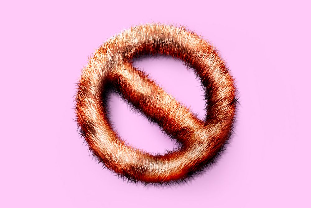 "No" symbol rendered in fur to represent a fur ban