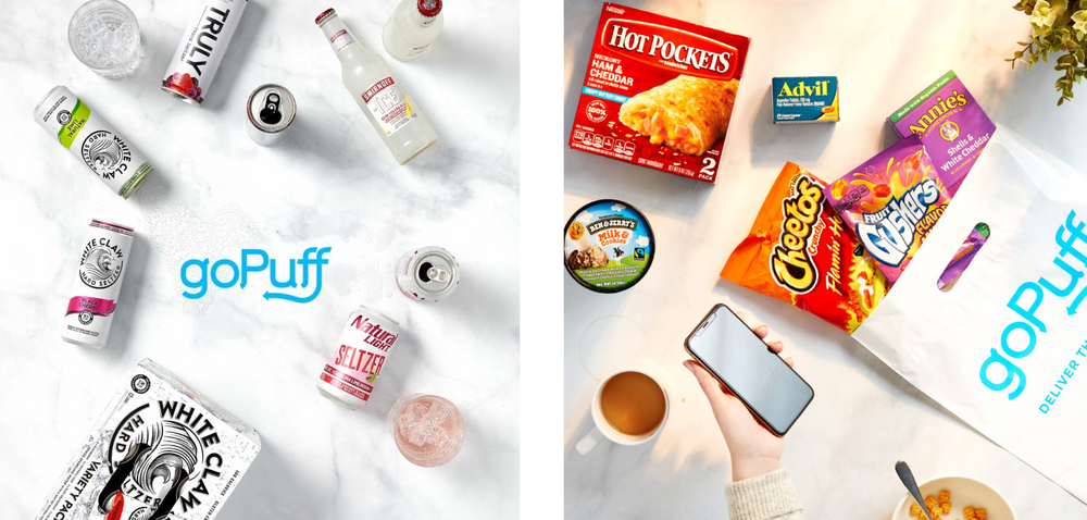 GoPuff delivery products on a flat lay