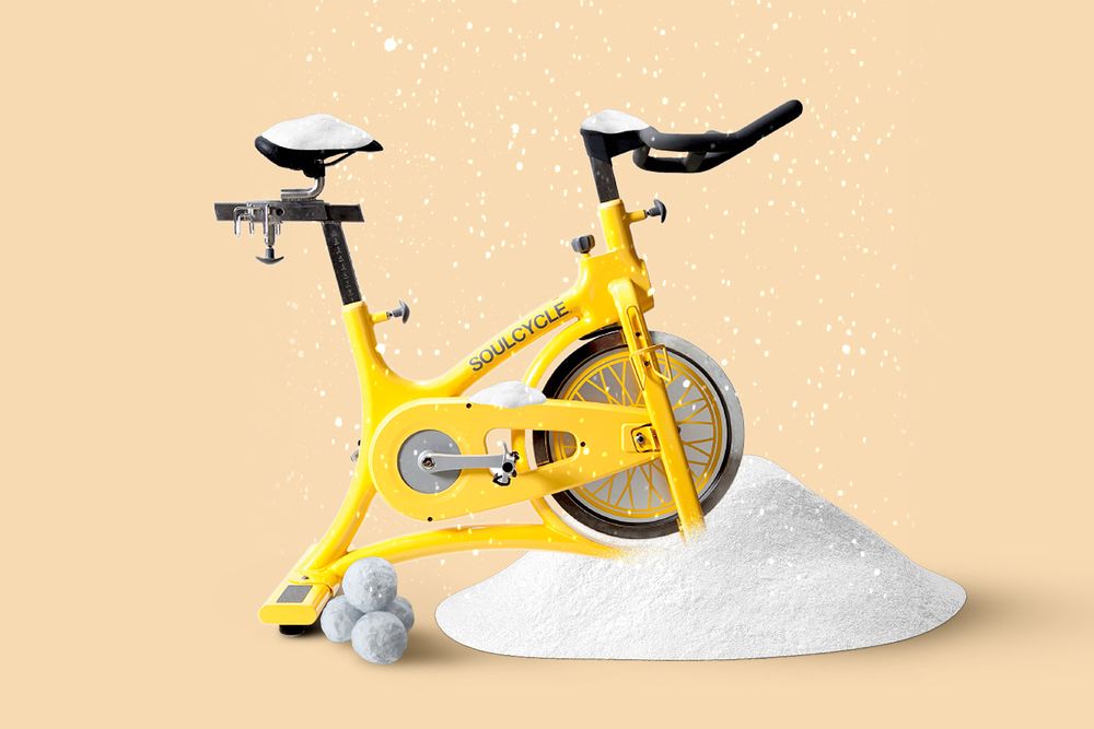 SoulCycle bike, owned by Equinox, in the snow