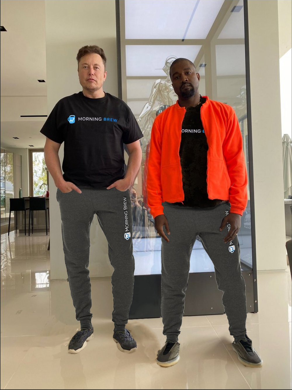 Kanye and Musk in Brew clothing