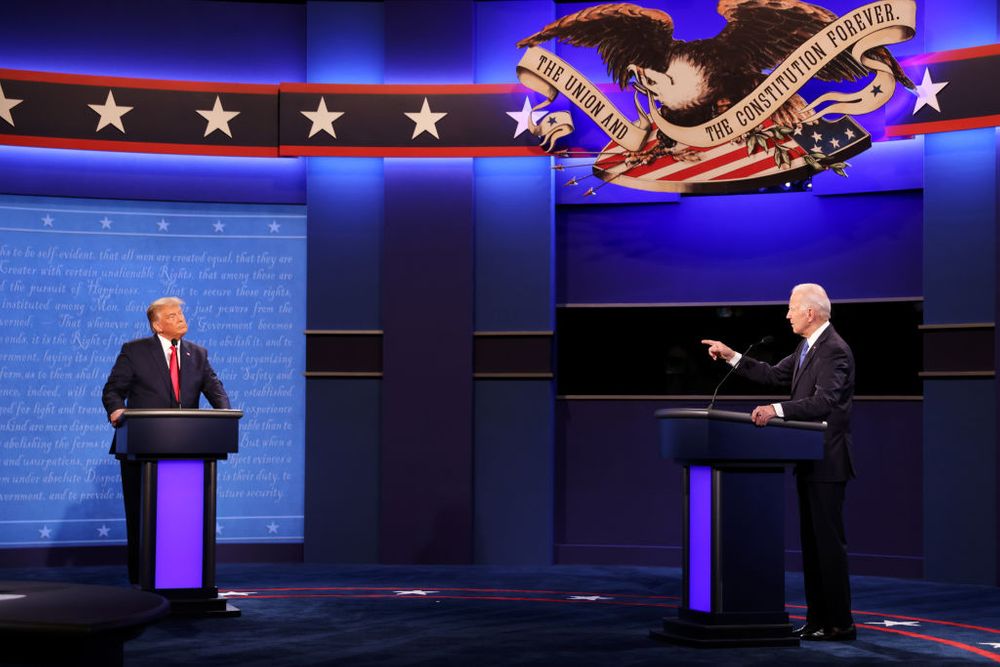 Joe Biden and Donald Trump onstage at the last 2020 presidential debate 