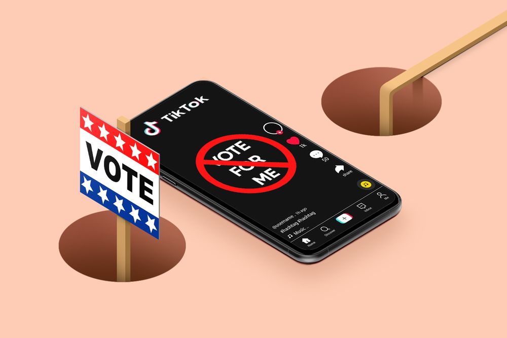 TikTok on a phone with a vote sign next to it