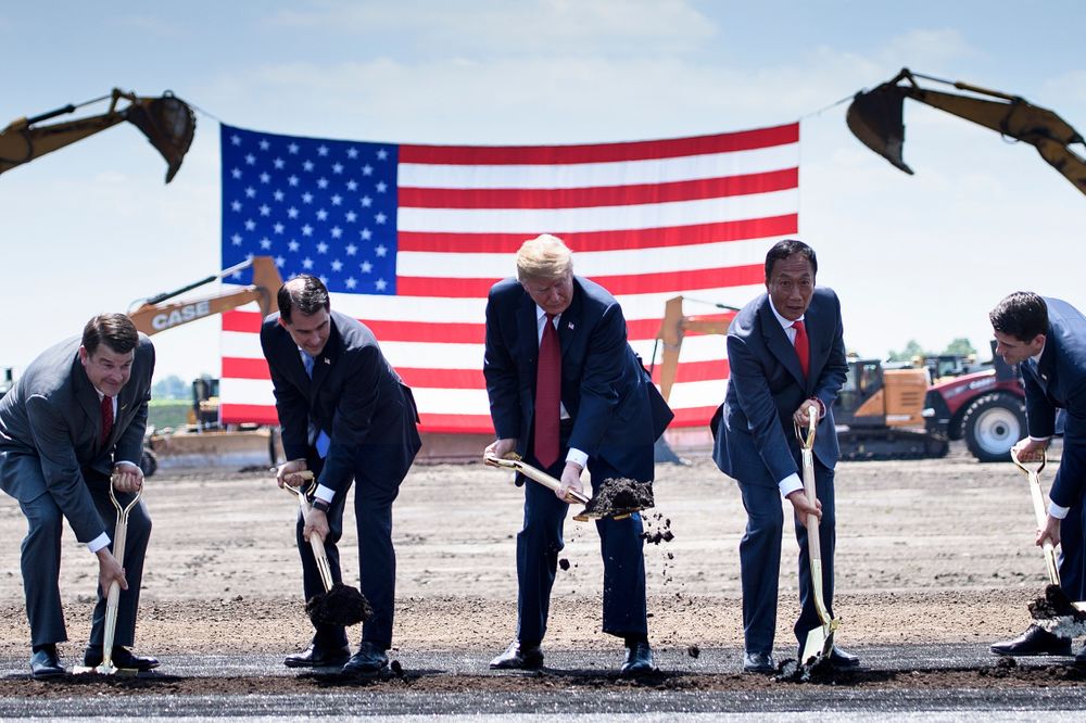 President Donald Trump participates in a groundbreaking for a Foxconn facility at the Wisconsin Valley Science and Technology Park June 28, 2018