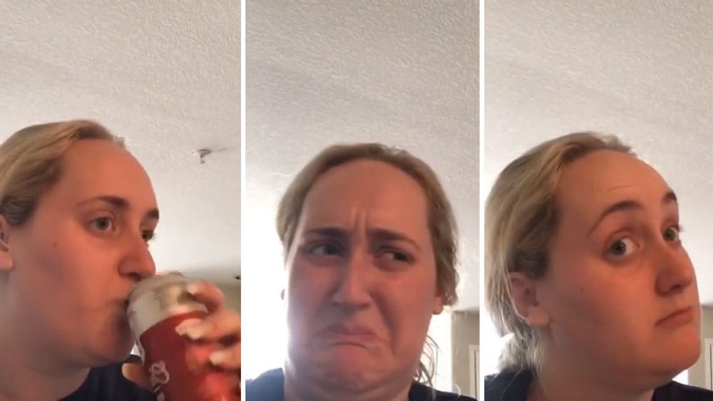 A set of three photos of the "Kombucha girl" making faces