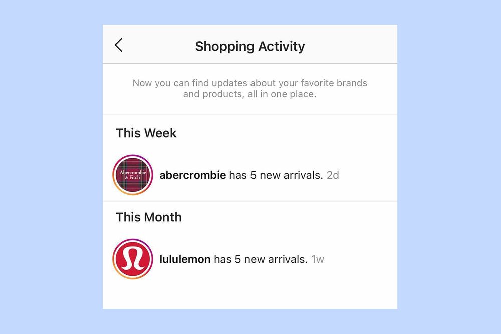 Lululemon and Abercrombie shopping notifications on Instagram