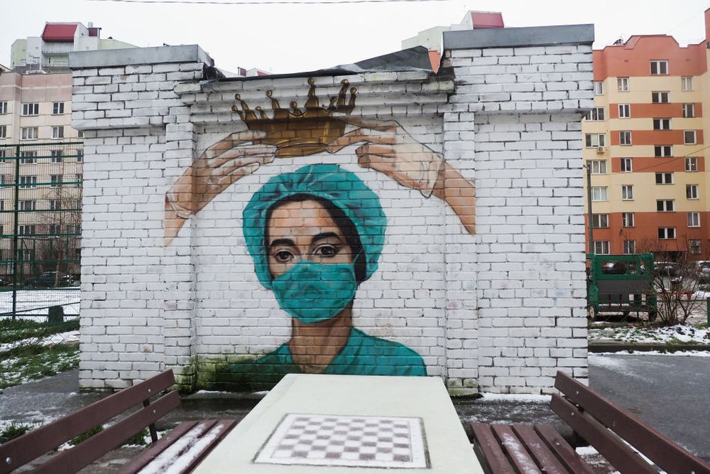 mural of a doctor with PPE