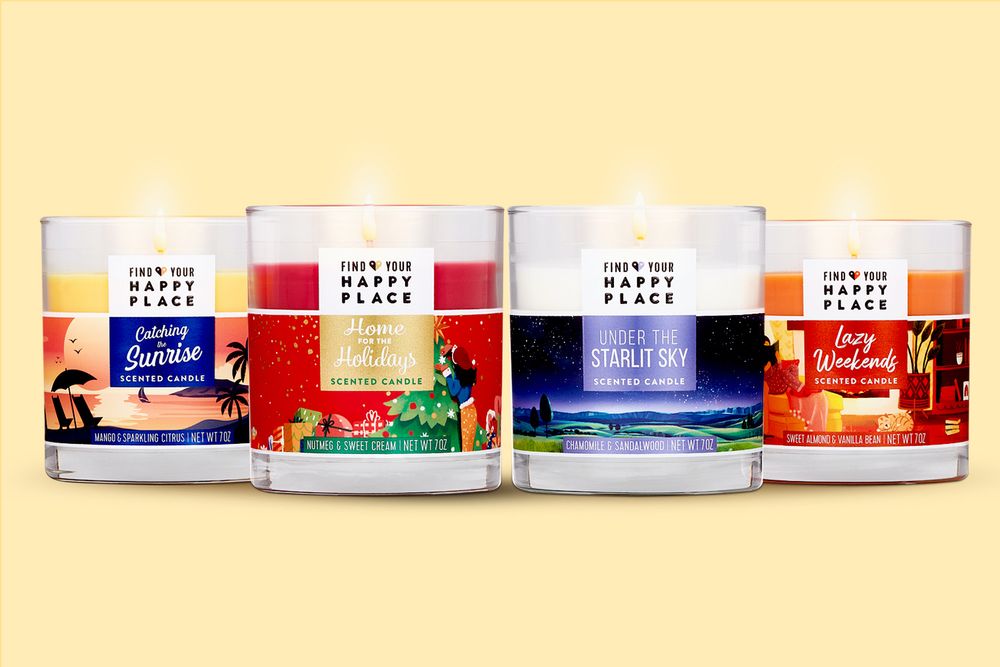 Four Find Your Happy Place candles from Unilever at Walmart