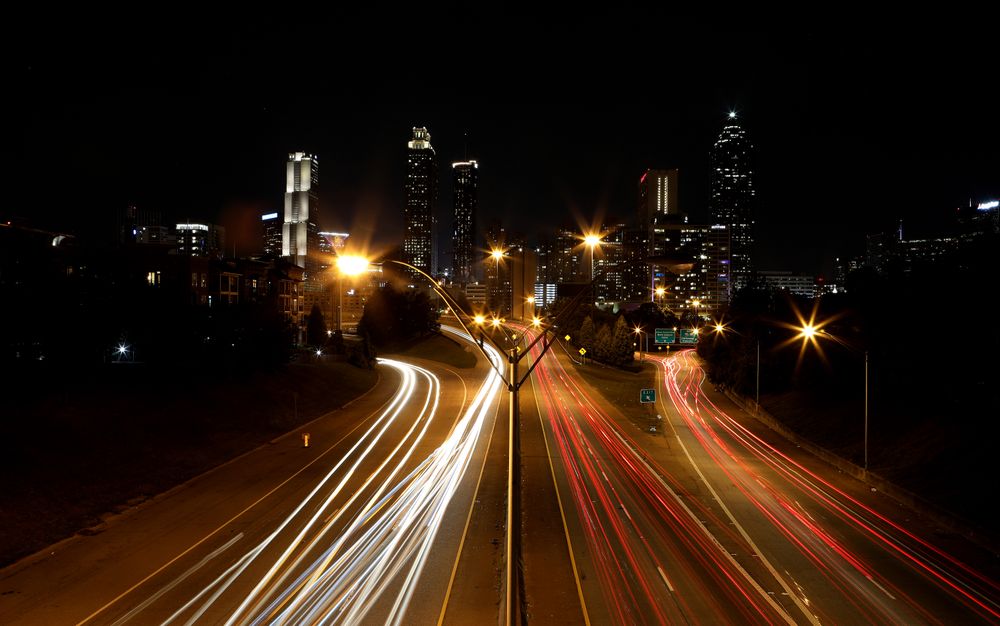 ATLANTA -  JULY 28:  Downtown Atlanta skyline at night, photographed fro...