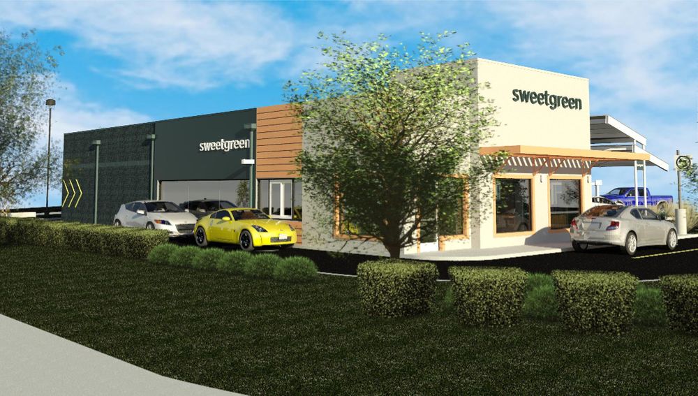 Rendering of Sweetgreen drive thru restaurant