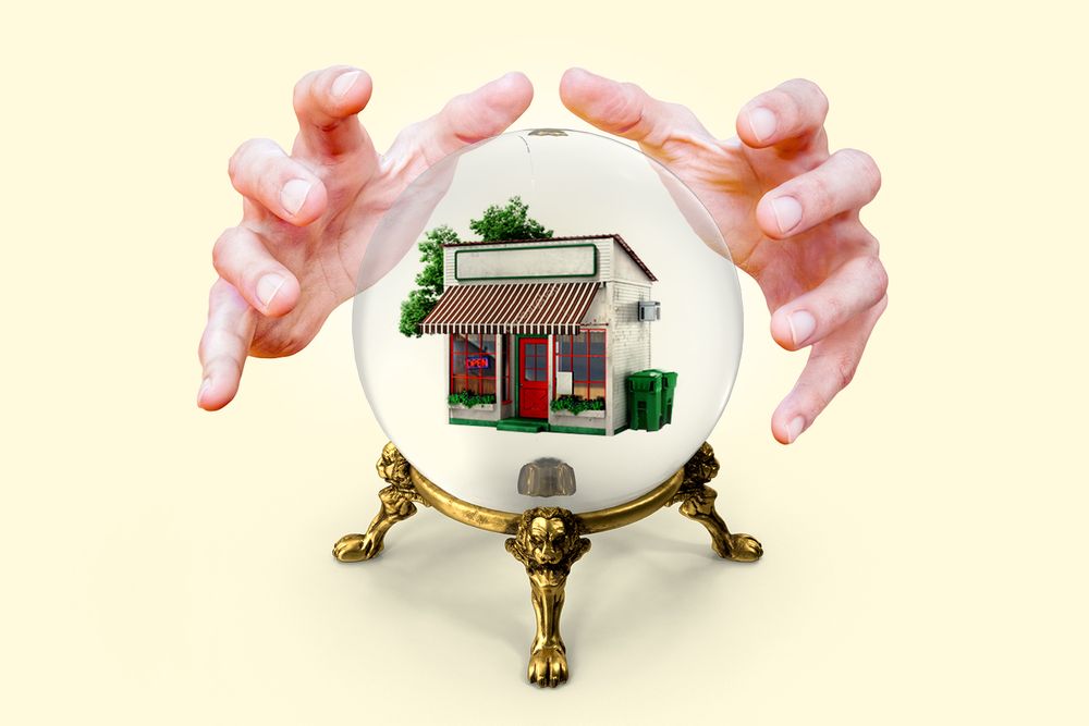 A crystal ball displaying an empty storefront