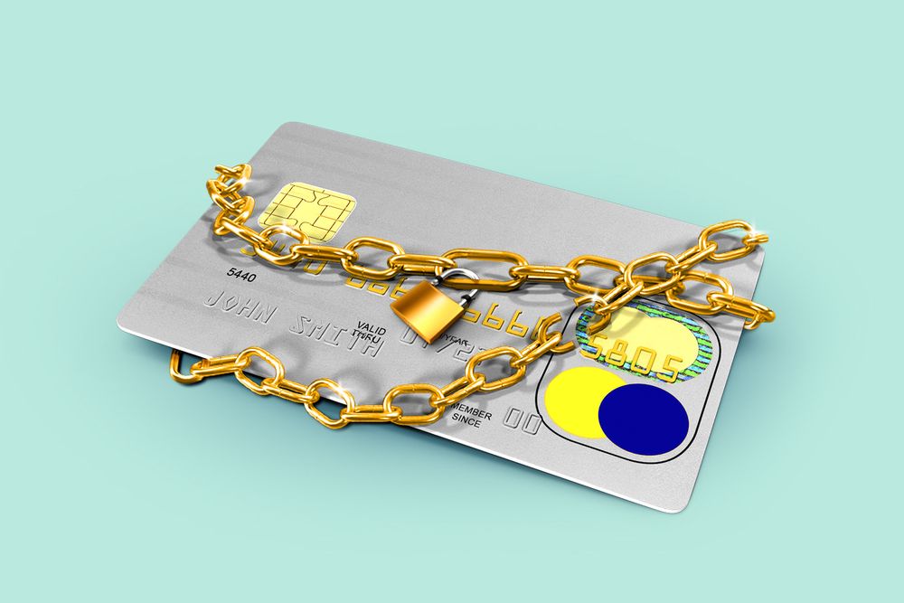 image showing debit card in chains