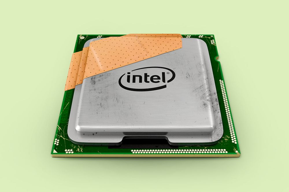 An Intel chip with some wear and tear 