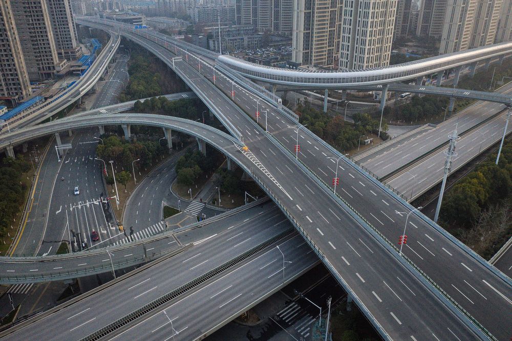 WUHAN, CHINA - FEBRUARY 03: (CHINA OUT) An aerial view of the roads and...