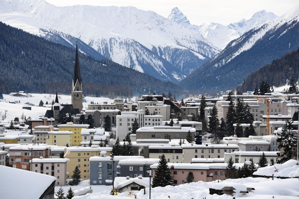 A general view taken on January 25, 2018 shows the town of Davos, easter...