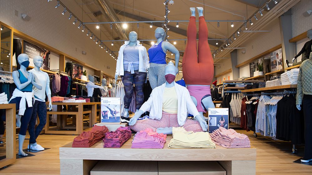 Athleta store with size-inclusive models wearing Athleta gear