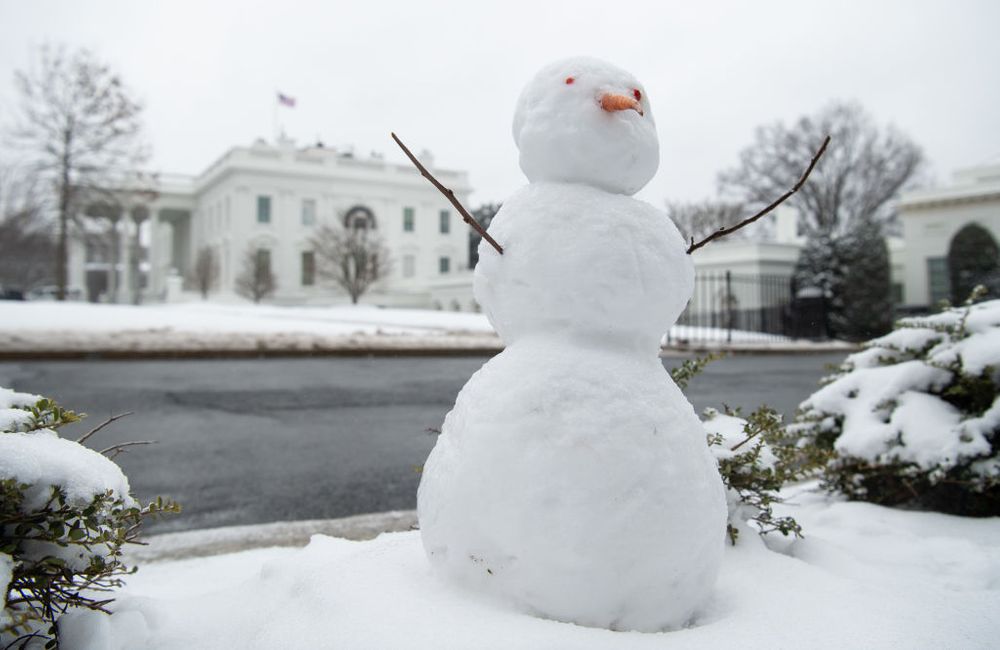 A snowman is seen on the North Lawn of the White House in Washington, DC, February 1, 2021.